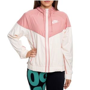 Nike Womens Pink White Full Zip Hooded Windrunner Jacket Size 2XL
